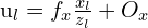 $u_l = f_x \frac{x_l}{z_l} + O_x$